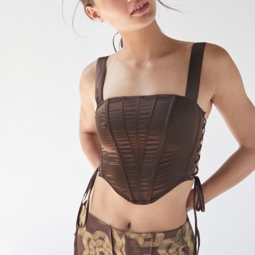 UO Satin Corset Top with Lace-Up Sides